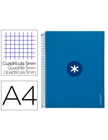 CI | Cuaderno Espiral Liderpapel A4 Micro Antartik Tapa Forrada120H 100 Gr Cuadro 5Mm 5 Banda4 Taladros Color Azul Marino