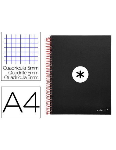 CI | Cuaderno espiral liderpapel a4 micro antartik tapa forrada 120h 100 gr cuadro5mm 5 bandas 4 taladros color negro