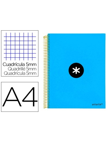 CI | Cuaderno espiral liderpapel a4 micro antartik tapa forrada 120h 100 gr cuadro5mm 5 bandas 4 taladros color azul