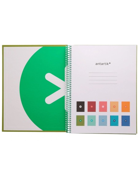 CI | Cuaderno Espiral Liderpapel A4 Micro Antartik Tapa Forrada 80H 90 Gr Cuadro 5Mm 1 Banda 4 Taladros Verde