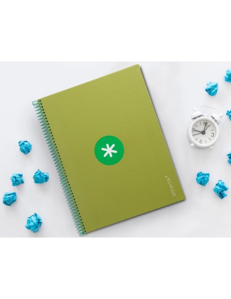 CI | Cuaderno Espiral Liderpapel A4 Micro Antartik Tapa Forrada 80H 90 Gr Cuadro 5Mm 1 Banda 4 Taladros Verde