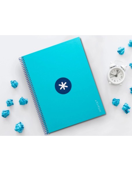 CI | Cuaderno Espiral Liderpapel A4 Micro Antartik Tapa Forrada 80H 90 Gr Cuadro 5Mm 1 Banda 4 Taladros Turquesa