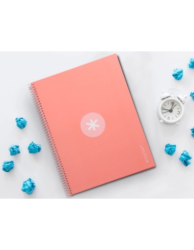 CI | Cuaderno Espiral Liderpapel A4 Micro Antartik Tapa Forrada 80H 90 Gr Cuadro 5Mm 1 Banda 4 Taladros Rosa Claro