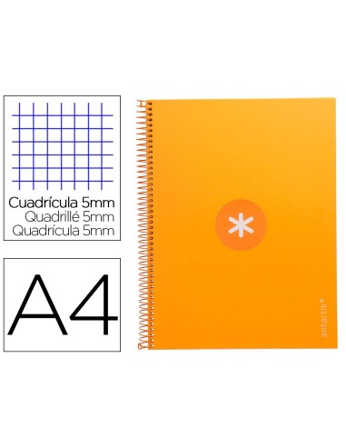 CI | Cuaderno Espiral Liderpapel A4 Micro Antartik Tapa Forrada 80H 90 Gr Cuadro 5Mm 1 Banda 4 Taladros Mostaza