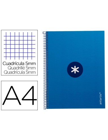 CI | Cuaderno Espiral Liderpapel A4 Micro Antartik Tapa Forrada 80H 90 Gr Cuadro 5Mm 1 Banda 4 Taladros Azul Oscuro