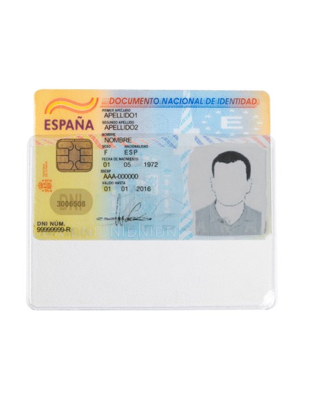 CI | Funda portadocumento q-connect dni 130 micras pvc transparente con uñero 86x54 mm