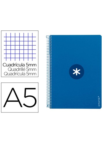 CI | Cuaderno espiral liderpapel a5 antartik tapa dura 80h 100 gr cuadro 5mm con margen color azul oscuro