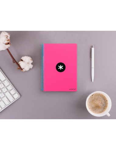 CI | Cuaderno espiral liderpapel a5 antartik tapa dura 80h 100 g cuadro 5mm con margen color rosa fluor