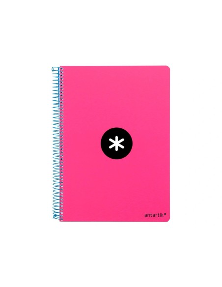 CI | Cuaderno espiral liderpapel a5 antartik tapa dura 80h 100 g cuadro 5mm con margen color rosa fluor