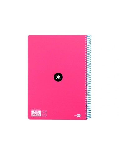 CI | Cuaderno espiral liderpapel a5 antartik tapa dura 80h 100 g cuadro 5mm con margen color rosa fluor