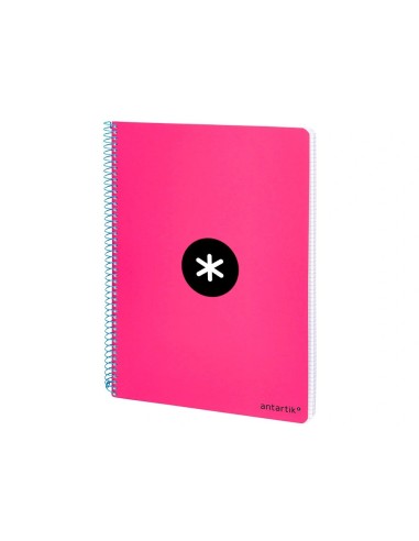 CI | Cuaderno espiral liderpapel a5 antartik tapa dura 80h 100 g cuadro 5mm con margen color rosa fluor