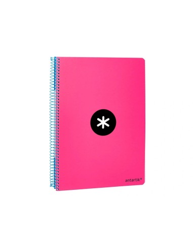 CI | Cuaderno espiral liderpapel a5 antartik tapa dura 80h 100 g cuadro 5mm con margen color rosa fluor