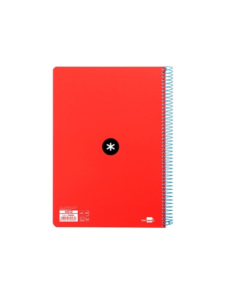CI | Cuaderno espiral liderpapel a5 antartik tapa dura 80h 100 gr cuadro 5mm con margen color rojo