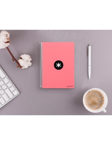 CI | Cuaderno espiral liderpapel a5 antartik tapa dura 80h 100 gr cuadro 5mm color coral