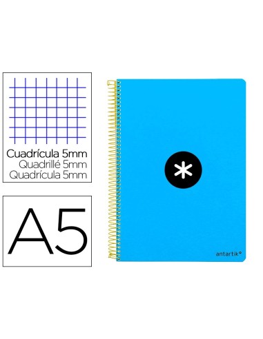 CI | Cuaderno espiral liderpapel a5 antartik tapa dura 80h 100 gr cuadro 5mm con margen color azul