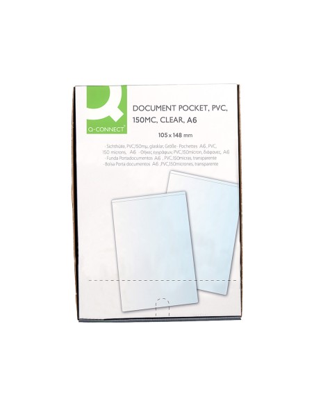 CI | Funda portadocumento q-connect din a6 150 micras pvc transparente con uñero 105x148 mm
