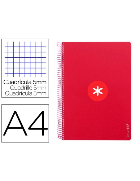 CI | Cuaderno Espiral Liderpapel A4 Micro Antartik Tapa Dura 80H 100Gr Cuadro 5Mm Sin Banda4 Taladros Color Frambuesa