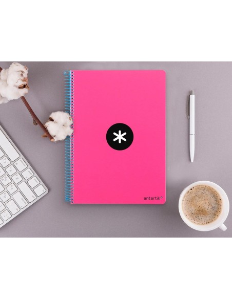 CI | Cuaderno espiral liderpapel a-4 antartik tapa dura 80h 1 00 gr cuadro 5mm color rosa fluor