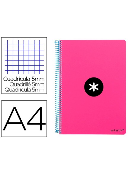 CI | Cuaderno espiral liderpapel a-4 antartik tapa dura 80h 1 00 gr cuadro 5mm color rosa fluor