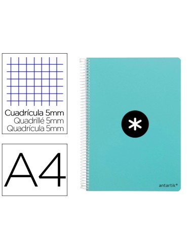 CI | Cuaderno espiral liderpapel a4 antartik tapa dura 80h 100 gr cuadro 5mm color menta