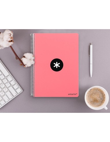 CI | Cuaderno espiral liderpapel a4 antartik tapa dura 80h 100 gr cuadro 5mm color coral