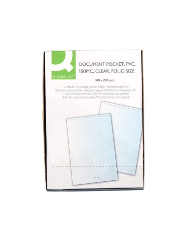 CI | Funda portadocumento q-connect din a5 150 micras pvc transparente con uñero 148x210 mm