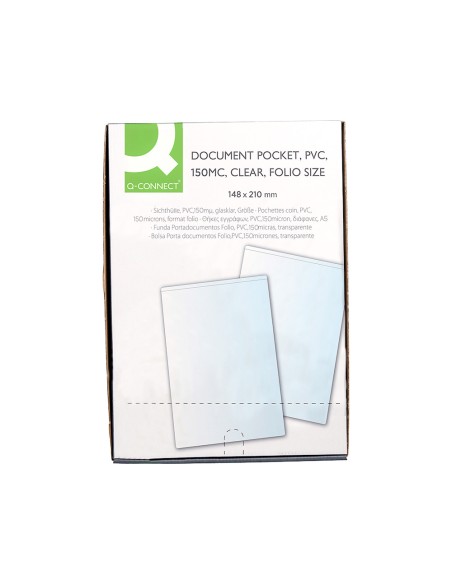 CI | Funda portadocumento q-connect din a5 150 micras pvc transparente con uñero 148x210 mm