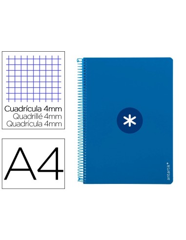 CI | Cuaderno espiral liderpapel a4 antartik tapa dura 80h 90gr cuadro 4mm con margen color azul oscuro