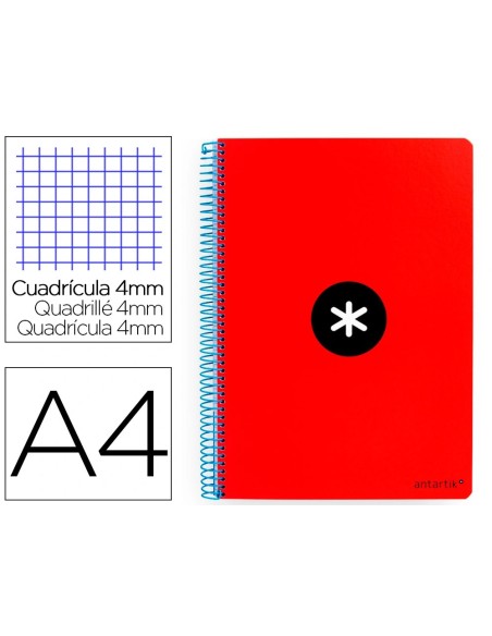 CI | Cuaderno Espiral Liderpapel A4 Antartik Tapa Dura 80H 100Gr Cuadro 4Mm Con Margen Color Rojo
