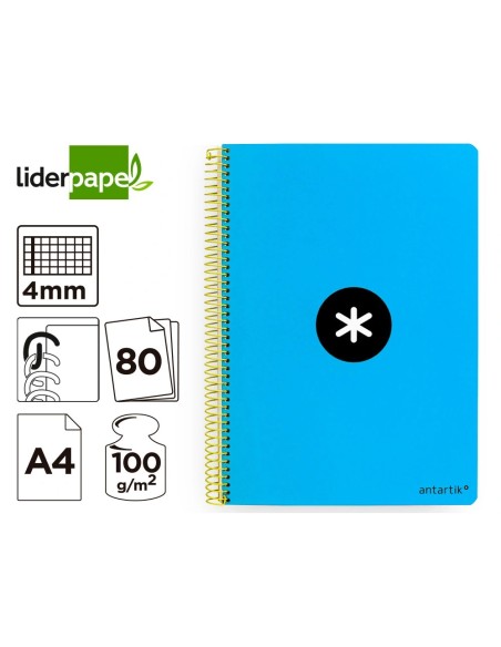 CI | Cuaderno Espiral Liderpapel A4 Antartik Tapa Dura 80H 100Gr Cuadro 4Mm Con Margen Color Azul