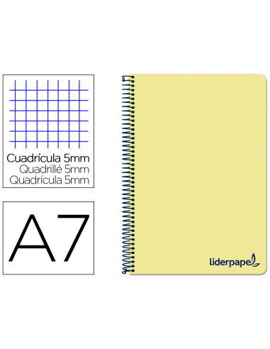 CI | Cuaderno espiral liderpapel a7 micro wonder tapa plastico 100h 90 gr cuadro 5mm 4 bandas color amarillo