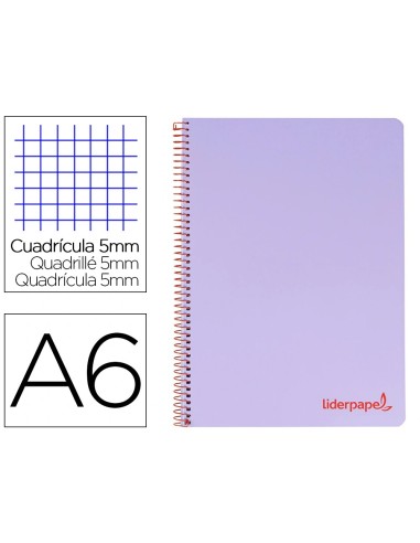 CI | Cuaderno espiral liderpapel a6 micro wonder tapa plastico 120h 90 gr cuadro 5mm 4 bandas color violeta