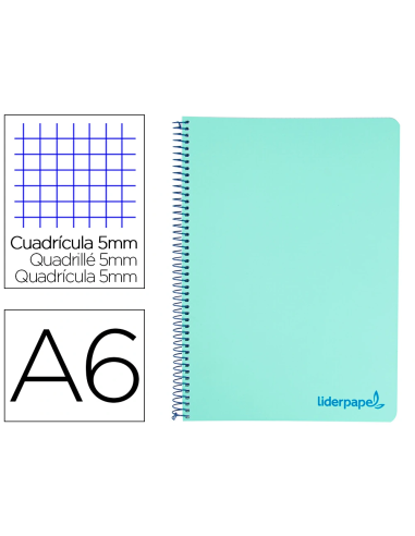 CI | Cuaderno espiral liderpapel a6 micro wonder tapa plastico 120h 90 gr cuadro 5mm 4 bandas color verde