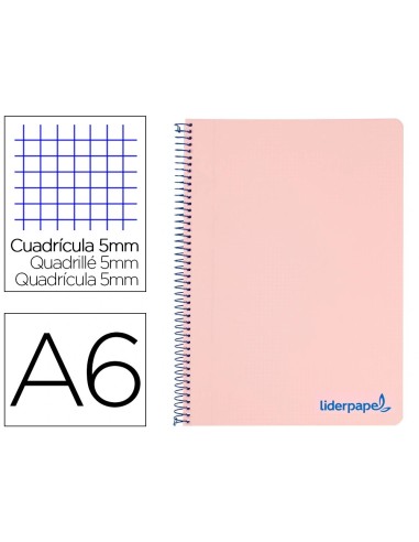 CI | Cuaderno espiral liderpapel a6 micro wonder tapa plastico 120h 90 gr cuadro 5mm 4 bandas color rosa