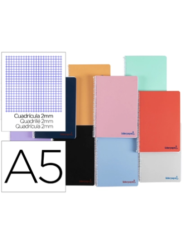 CI | Cuaderno espiral liderpapel a5 wonder tapa plastico 80h 90g milimetrado 2mm colores surtidos