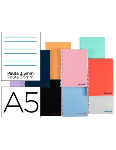 CI | Cuaderno Espiral Liderpapel A5 Wonder Tapa Plastico 80H 90G Pauta 3,5Mm Con Margen Colores Surtidos