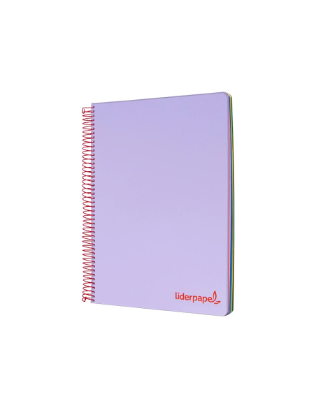 CI | Cuaderno espiral liderpapel a5 micro wonder tapa plastico 120h 90g cuadro 5mm 5 bandas 6 taladros color violeta