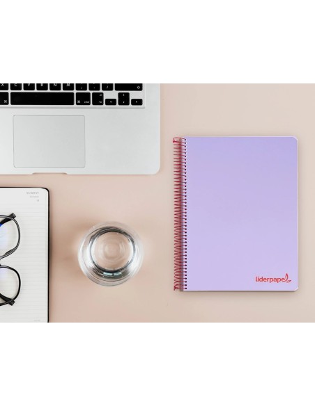 CI | Cuaderno espiral liderpapel a5 micro wonder tapa plastico 120h 90g cuadro 5mm 5 bandas 6 taladros color violeta