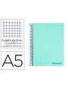 CI | Cuaderno espiral liderpapel a5 micro wonder tapa plastico 120h 90g cuadro 5mm 5 bandas 6 taladros color verde