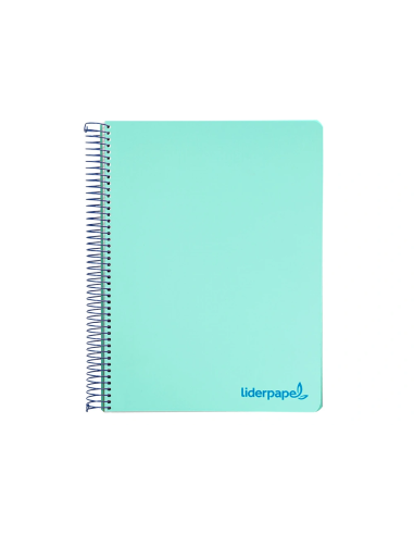 CI | Cuaderno espiral liderpapel a5 micro wonder tapa plastico 120h 90g cuadro 5mm 5 bandas 6 taladros color verde