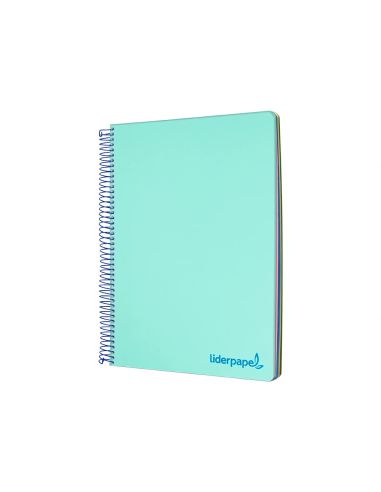 CI | Cuaderno espiral liderpapel a5 micro wonder tapa plastico 120h 90g cuadro 5mm 5 bandas 6 taladros color verde