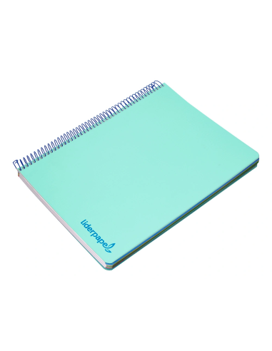 CI | Cuaderno espiral liderpapel a5 micro wonder tapa plastico 120h 90g cuadro 5mm 5 bandas 6 taladros color verde