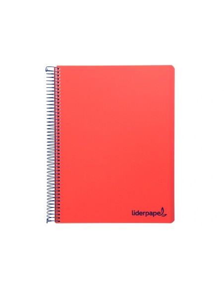 CI | Cuaderno espiral liderpapel a5 micro wonder tapa plastico 120h 90g cuadro 5mm 5 bandas 6 taladros color rojo