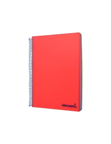 CI | Cuaderno espiral liderpapel a5 micro wonder tapa plastico 120h 90g cuadro 5mm 5 bandas 6 taladros color rojo