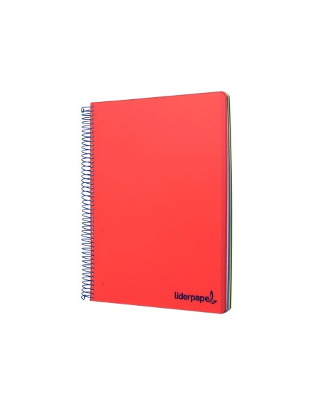 CI | Cuaderno espiral liderpapel a5 micro wonder tapa plastico 120h 90g cuadro 5mm 5 bandas 6 taladros color rojo