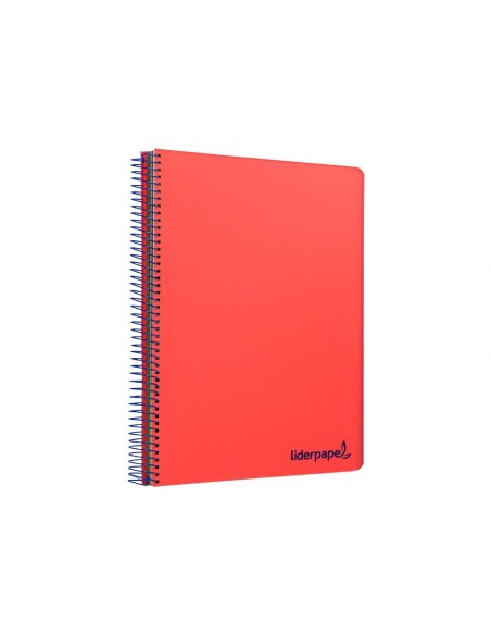 CI | Cuaderno espiral liderpapel a5 micro wonder tapa plastico 120h 90g cuadro 5mm 5 bandas 6 taladros color rojo