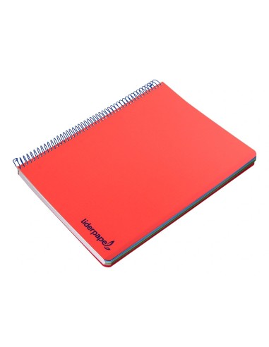 CI | Cuaderno espiral liderpapel a5 micro wonder tapa plastico 120h 90g cuadro 5mm 5 bandas 6 taladros color rojo