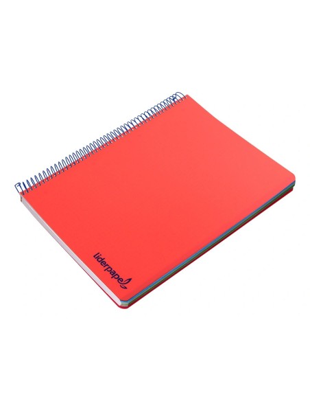 CI | Cuaderno espiral liderpapel a5 micro wonder tapa plastico 120h 90g cuadro 5mm 5 bandas 6 taladros color rojo