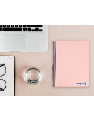 CI | Cuaderno espiral liderpapel a5 micro wonder tapa plastico 120h 90g cuadro 5mm 5 bandas 6 taladros color rosa