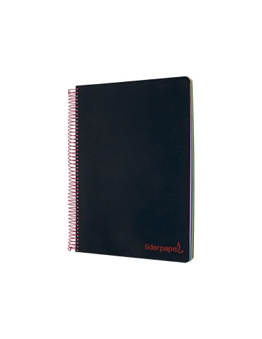 CI | Cuaderno espiral liderpapel a5 micro wonder tapa plastico 120h 90g cuadro 5mm 5 bandas 6 taladros color negro